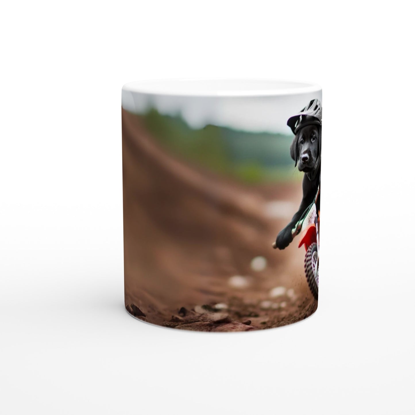 Labradorwelpe auf Motocross-Motorrad - Weiße Keramiktasse